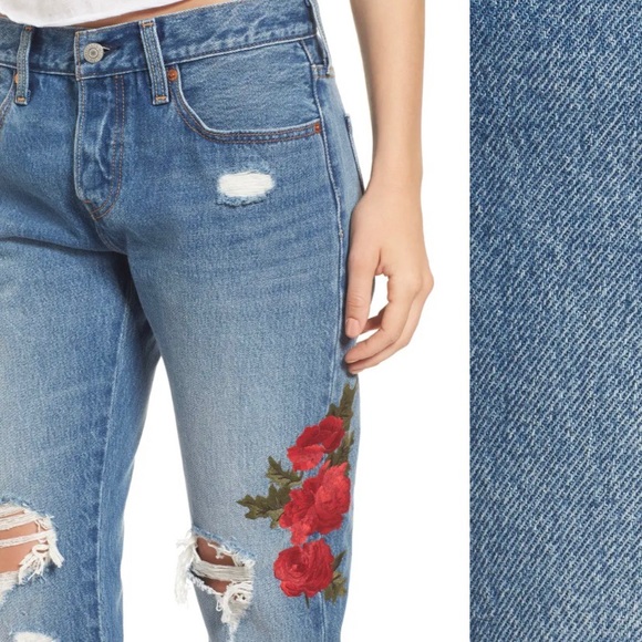 Levi 501 Floral Embroidered Crop Taper Jeans - Picture 3 of 5